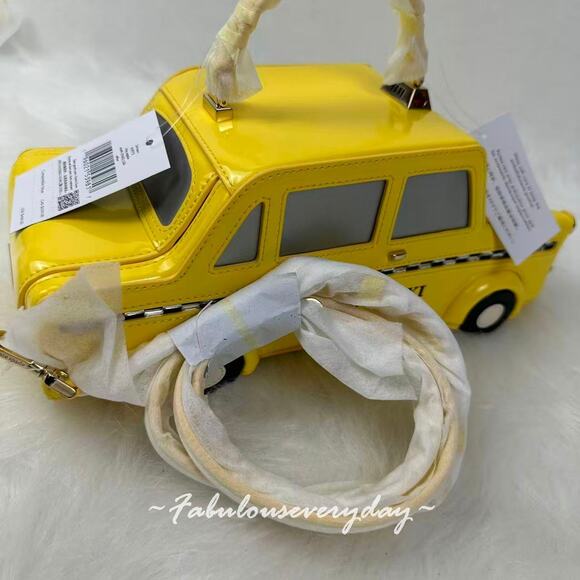 Kate Spade NYC 3D Taxi Crossbody Bag Purse In Patent Fabric/Yellow KI975 NWT - Picture 2 of 12